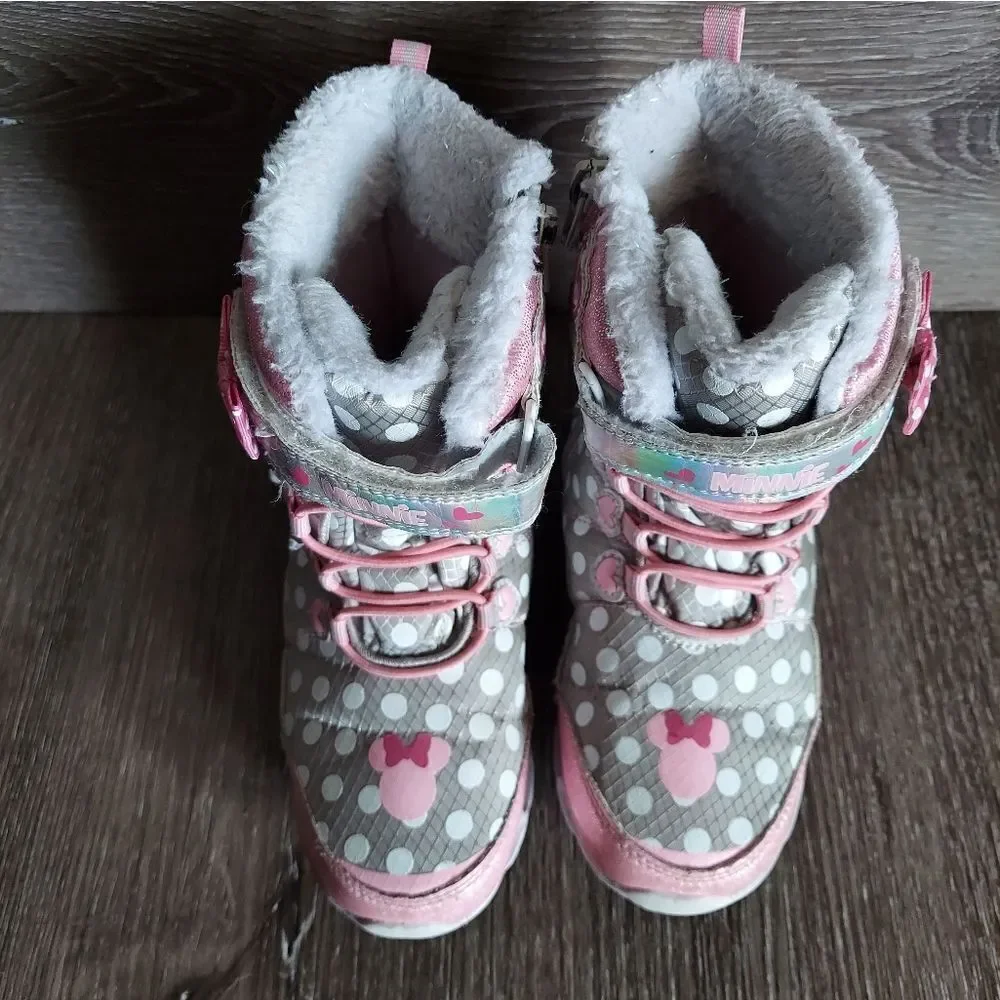 Disney Junior Minnie Mouse Toddler Girl Light Up Winter Snow Boots Size 12